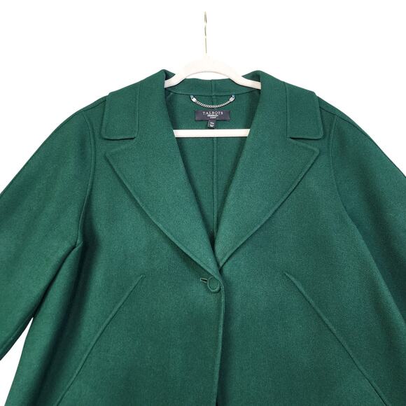 Talbots Womens Wool Swing Coat Plus Size 14W Emerald Green Lapel Collar Holiday - Picture 2 of 10